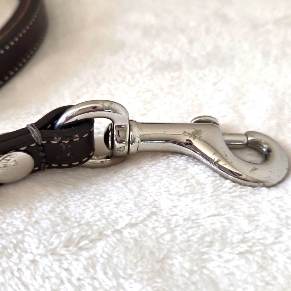 COACH Signature Miniature Logo Brown & Tan Genuine Leather Dog Leash EUC - Picture 4 of 15
